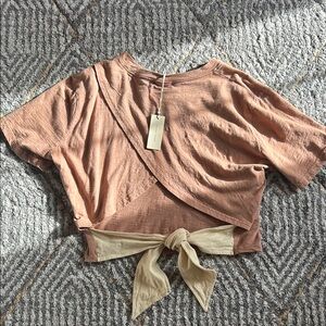 Gilded Intent Buckle Tulip Tie Back Women's Tan Wrap Top NWT Sz L